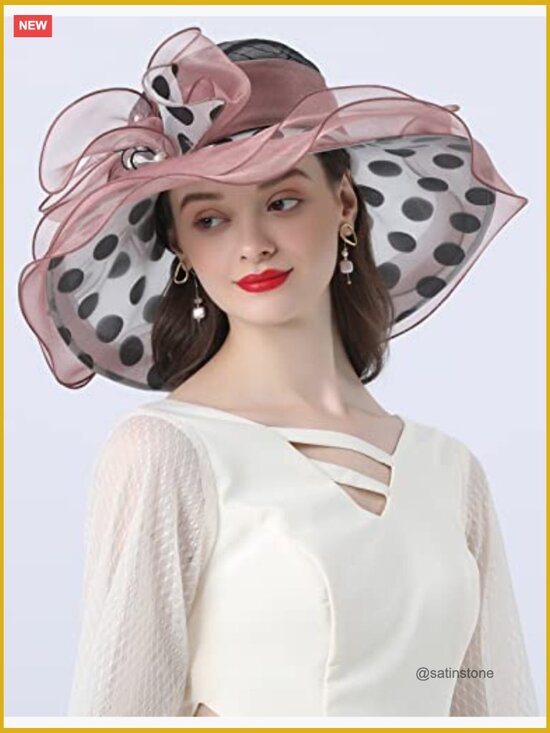 Organza Wide Brim Derby Hat for Women Church Tea Party Wedding Fascinator